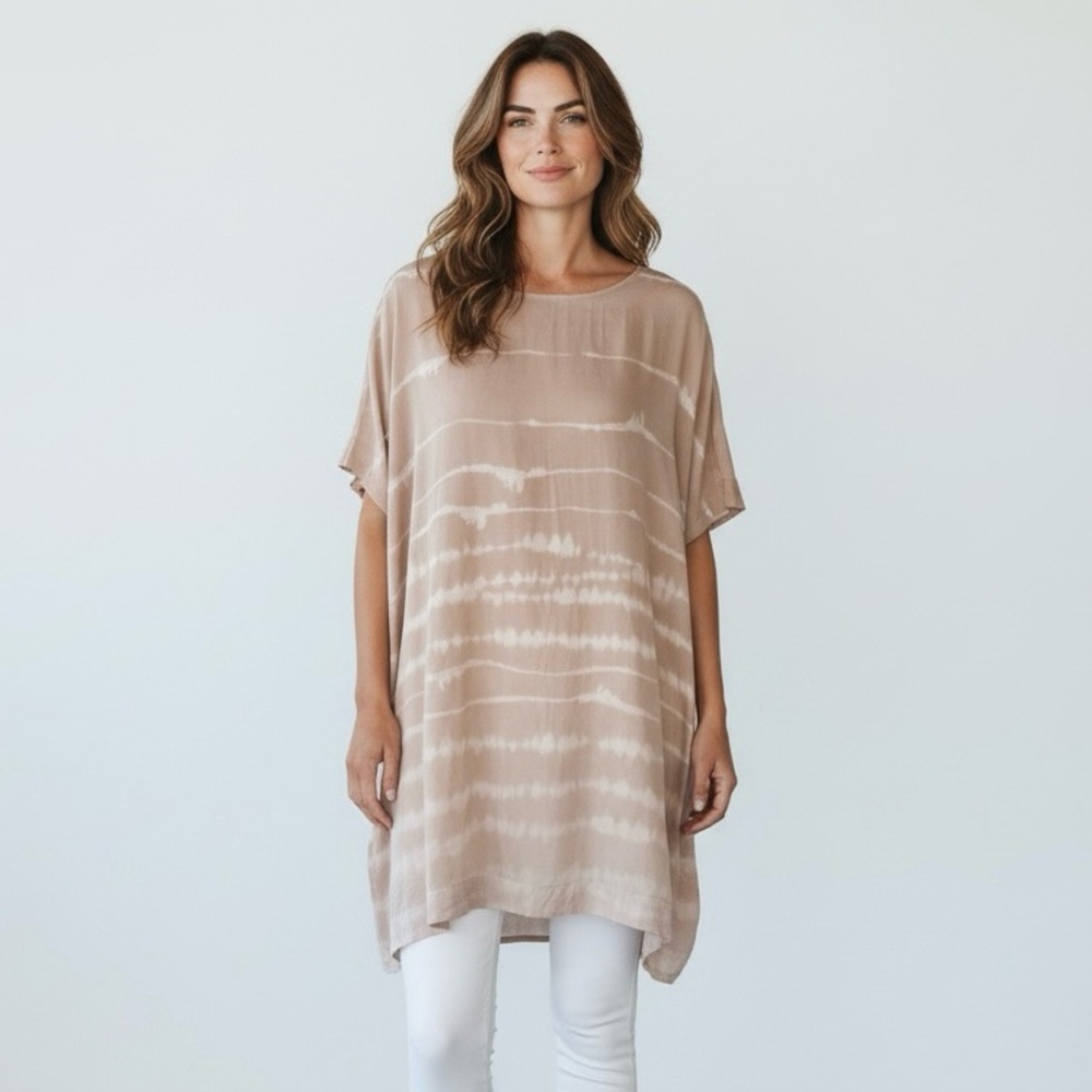 Pure Jill Silk Blend Tie-Dye Short Sleeve Tunic